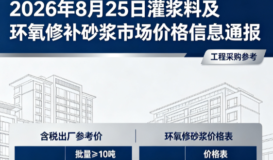 南湖2026年8月25日灌浆料及环氧修补砂浆市场价格信息通报